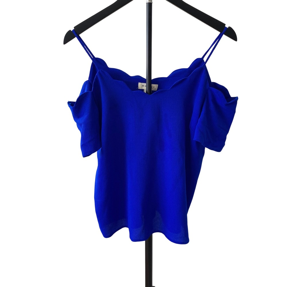 Monteau Los Angeles Royal Blue Scalloped Cold Shoulder Blouse Top Medium